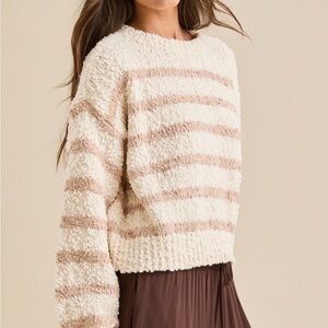 Altar'd State Cream & Blush Striped Crewneck Sweater